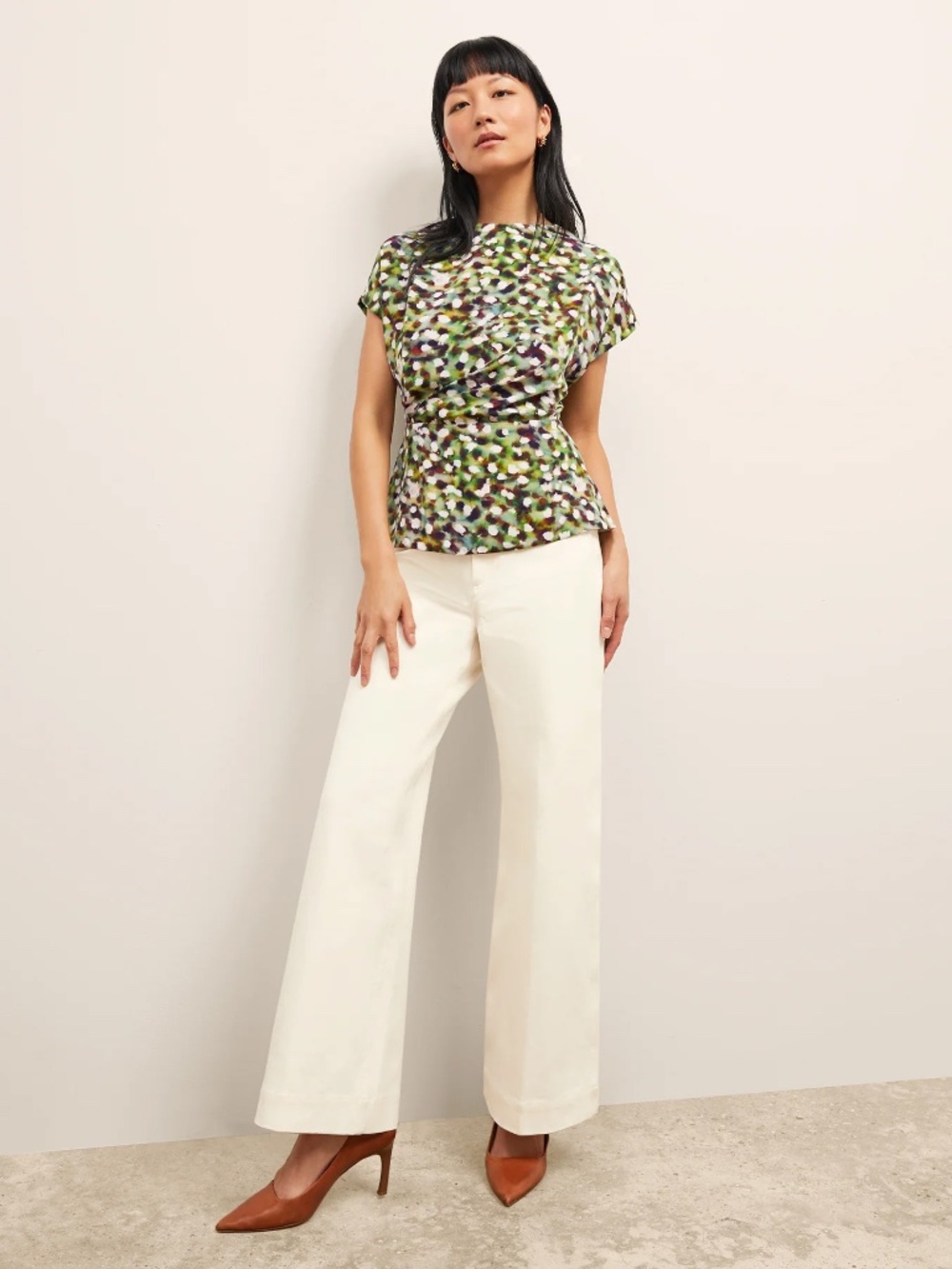 M.M. LaFleur The Nejvi Top - Washable Silk Short Sleeve Spotlight Print M - Picture 10 of 10